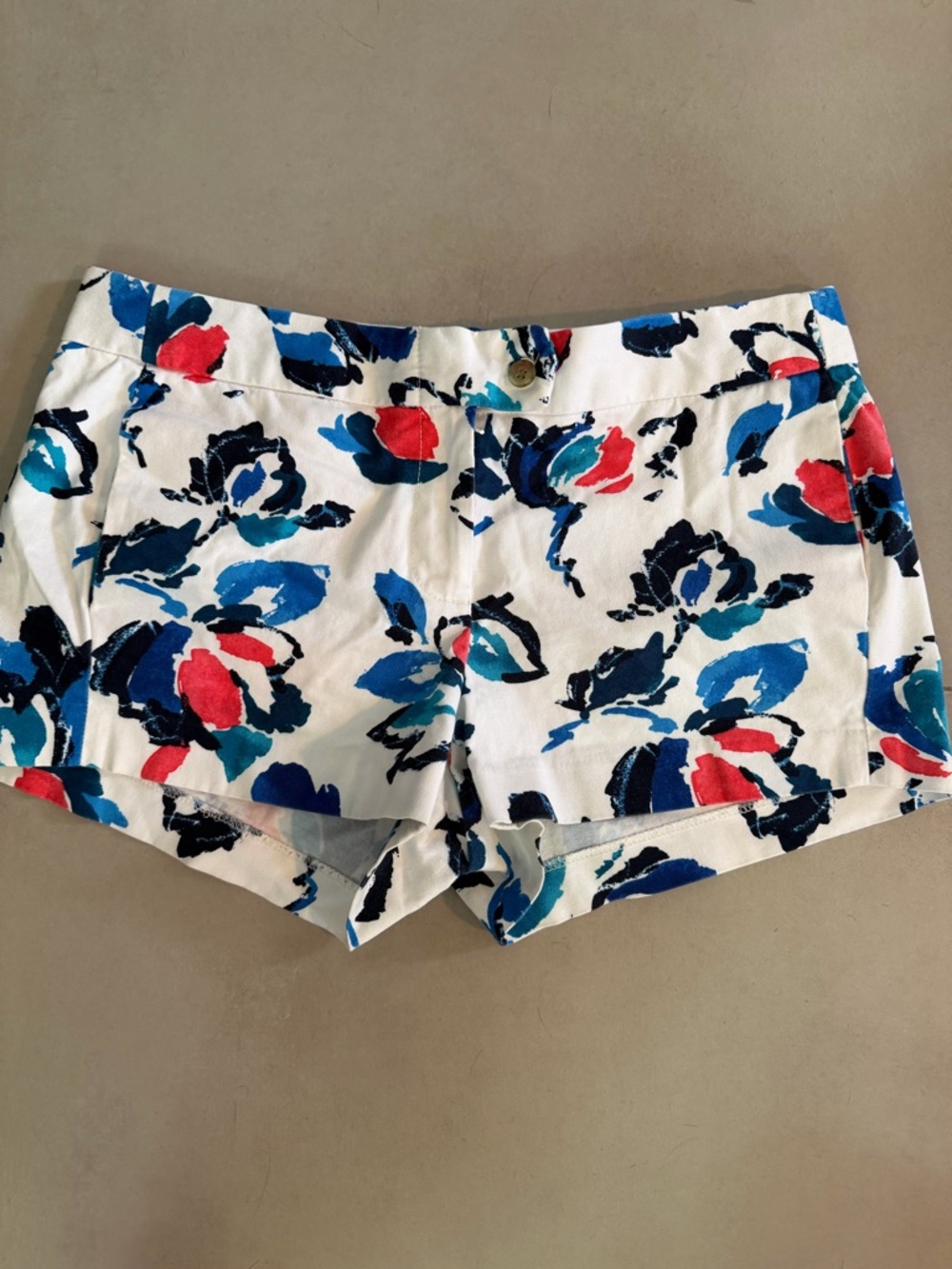 Floral Print White Women's Shorts with Blue & Coral Accents